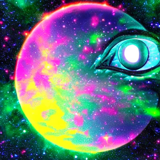 Image similar to universe in an eye, stars planet, vapor wave