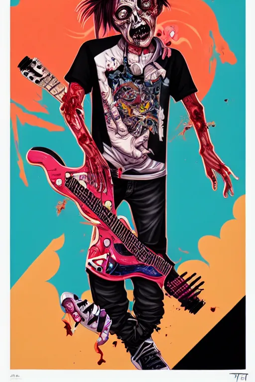 Image similar to a zombie skater punk playing electric guitar, tristan eaton, victo ngai, artgerm, rhads, ross draws