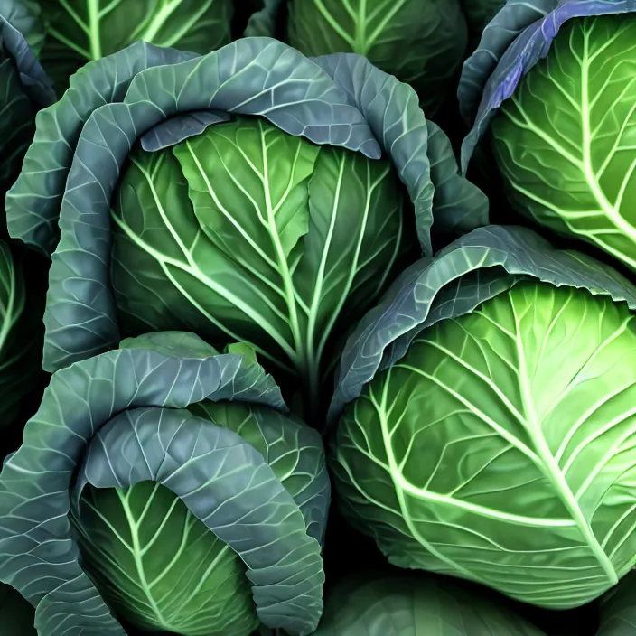 Image similar to high quality 3 d render very cute cabbage! highly detailed, unreal engine cinematic smooth, moody purple light, low angle, uhd 8 k, sharp focus