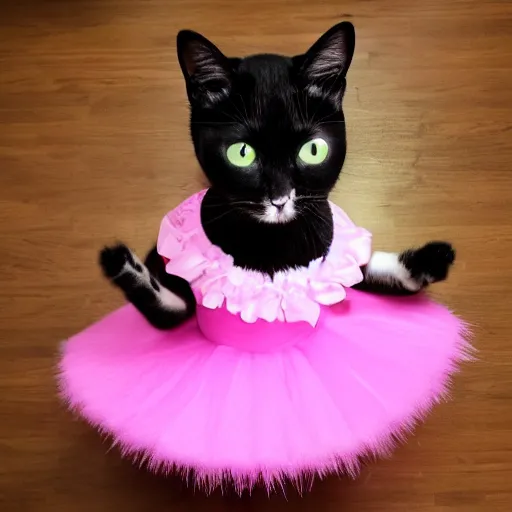 Image similar to a cat wearing a pink ballerina costume, 4 k