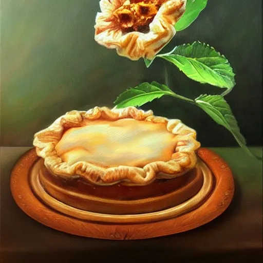 Prompt: a flower made of apple pie, highly detailed oil painting