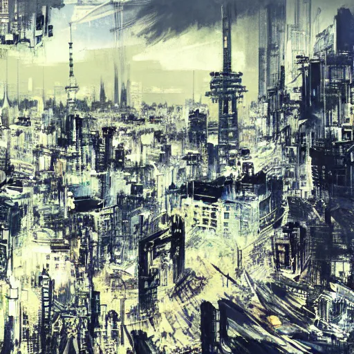 concept art of tokyo city taken from drone by yoji | Stable Diffusion ...