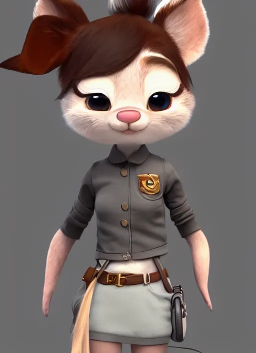Prompt: female furry mini cute style, character adoptable, highly detailed, rendered, ray - tracing, cgi animated, 3 d demo reel avatar, style of maple story and zootopia, maple story rat girl, grey rat, soft shade, soft lighting