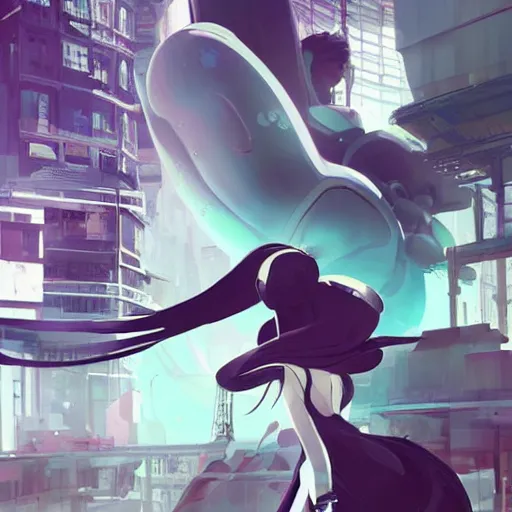 Image similar to luxury advertisement, white and teal colors. highly detailed post-cyberpunk sci-fi asian city in style of cytus and deemo, mysterious vibes, by Ilya Kuvshinov, by Greg Tocchini, nier:automata, set in half-life 2, beautiful with eerie vibes, very inspirational, very stylish, surrealistic, perfect digital art, mystical journey in strange world, bastion game