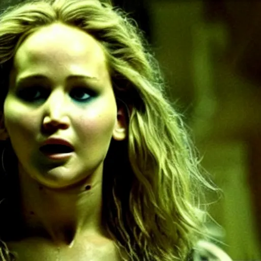 Image similar to jennifer lawrence as frankenstein's monster, color photography, sharp detail, still from the movie