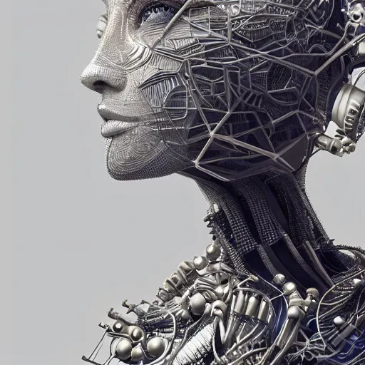 Prompt: portrait of an absurdly beautiful, graceful, sophisticated, fashionable cyberpunk mechanoid, hyperdetailed illustration by irakli nadar and alexandre ferra, intricate linework, white porcelain skin, faberge, coral headdress, unreal engine 5 highly rendered, global illumination, radiant light, detailed and intricate environment,