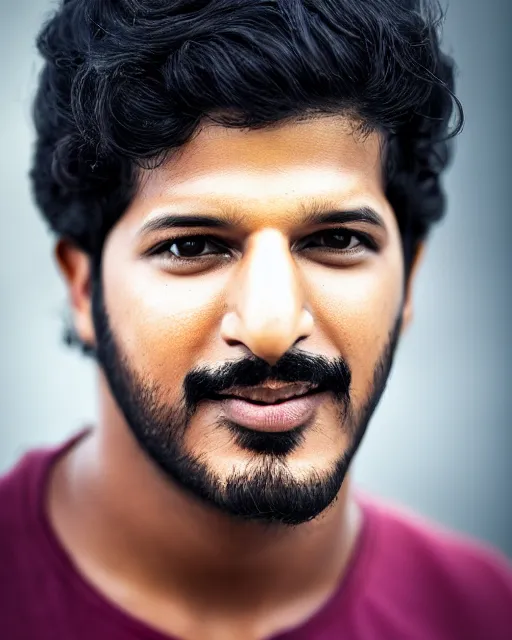 Image similar to A portrait of Dulquer Salmaan, highly detailed, trending on artstation, bokeh, 90mm, f/1.4