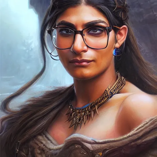 Image similar to mia khalifa as a realistic fantasy d & d character, closeup portrait art by donato giancola and greg rutkowski, realistic face, digital art, trending on artstation