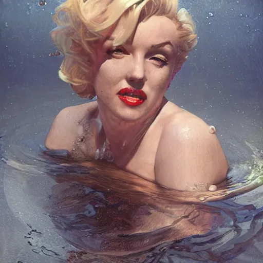 Image similar to a photograph of a clone of marilyn monroe submerged and rusted in the water, cinematic, volumetric lighting, f 8 aperture, cinematic eastman 5 3 8 4 film, photorealistic by greg rutkowski, by stanley artgerm, by alphonse mucha