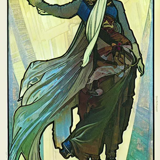 Prompt: airship pilot, painted by alphonse mucha