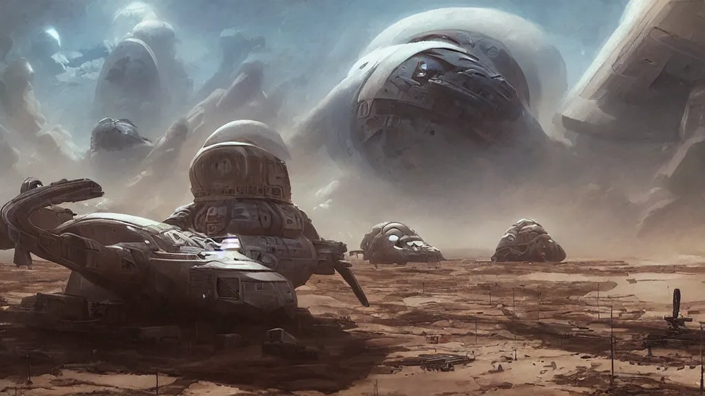 Image similar to small organic dropship lander design by john schoenherr and glenn barr, epic cinematic matte painting