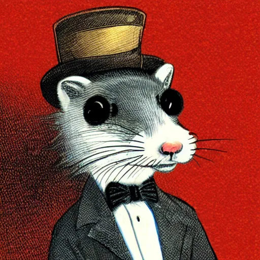 Image similar to an illustration of a jaunty ferret with a monocle