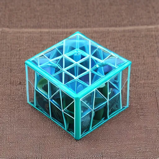 Prompt: geometric decorative terrarium cube for small succulent