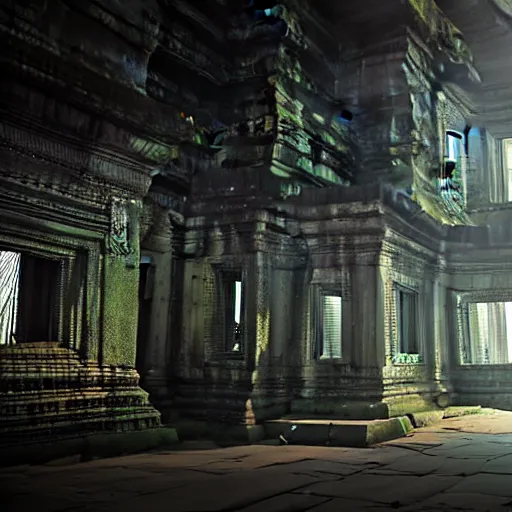 Image similar to a cyberpunk angkor thom, photorealistic, blade runner, highly detailed