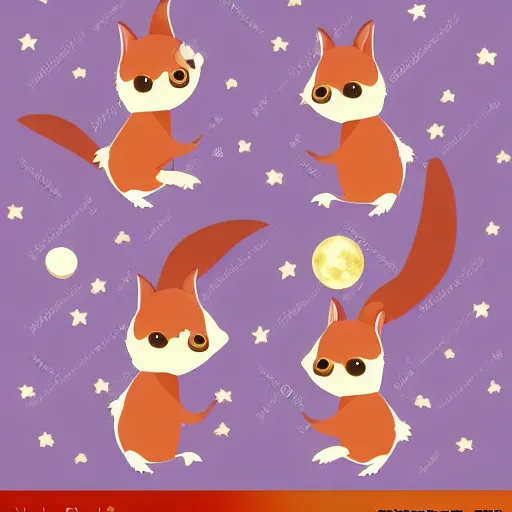 Image similar to cute furry squirrels dancing and cleaning moonlight and flowers