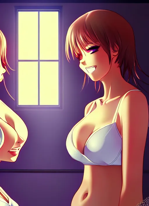 Image similar to two beautiful mothers in a summer home, gorgeous faces, thick lines, cinematic lighting, detailed anime art