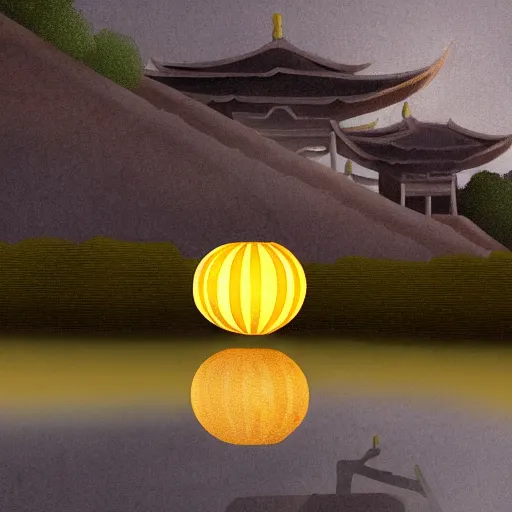 Prompt: concept art, lotus lanterns on the eve of ullambana festival, high resolution, cave temples of dunhuang - style