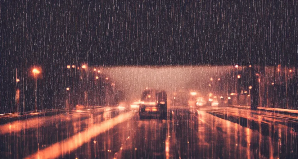 Prompt: professional photograph of a massive traffic jam in the rain, reflective streets, bokeh, award winning, unsplash,