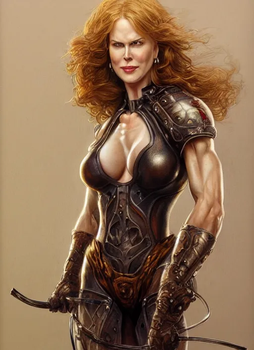 Image similar to muscled Nicole Kidman as a ruggedly handsome hero, intricate, elegant, highly detailed, centered, digital painting, artstation, concept art, smooth, sharp focus, illustration, artgerm, donato giancola, Joseph Christian Leyendecker, WLOP, Boris Vallejo, Artgerm