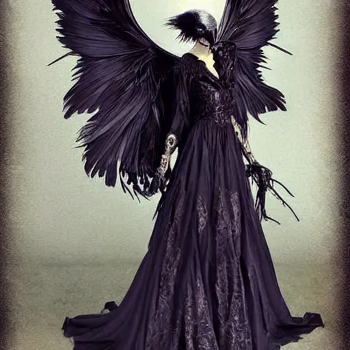 Image similar to beautiful woman with raven wings, gothic, highly detailed, realistic,