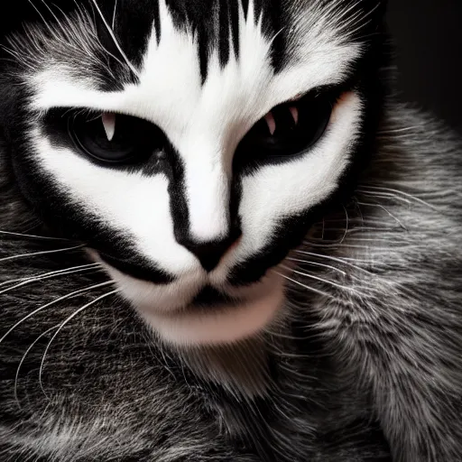 black metal cat with corpse paint, studio photography