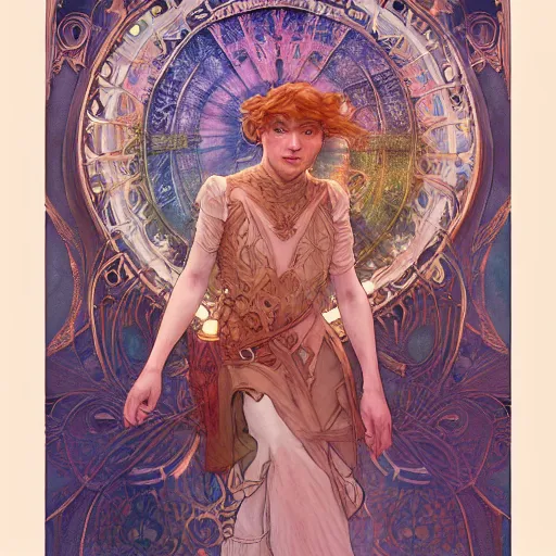 Prompt: tom holland, highly detailed, very intricate, art nouveau, gold filigree, romantic storybook fantasy, soft cinematic lighting, award winning, disney concept art watercolor illustration by mandy jurgens and alphonse mucha and alena aenami, pastel color palette, featured on artstation