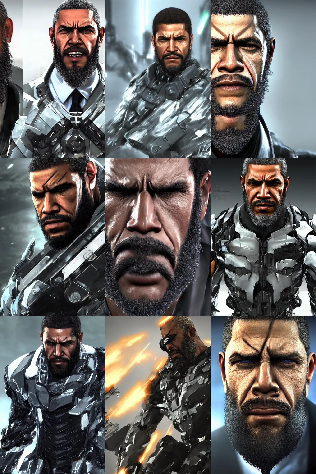 Prompt: bearded barack obama in metal gear rising revengeance, metal gear rising, metal gear, barack obama, octane render, 8 k, realistic face, realistically proportioned head, realistically proportioned face