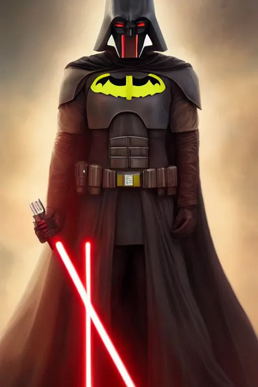 Image similar to characters portrait of Darth Revan mixed with Batman by ArtGerm and Tom Bagshaw, merged character, Full body shot, cinematic opening shot, 4k, highly detailed, cinematic lighting