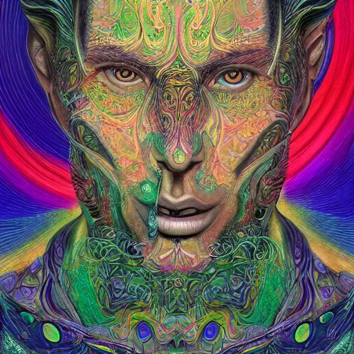 Image similar to a digital painting of a man's face, digital art by android jones and amanda sage, behance contest winner, psychedelic art, biomorphic, rendering in intricate poster art, tarot card lovecraftian, outlined art