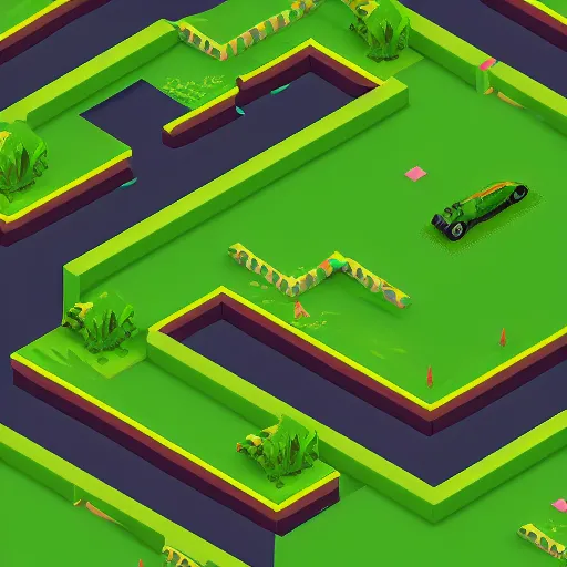 Image similar to isometric top-down Super Off Road game, hilly track, jumps, obstacles on the road, isometric, arcade, High Resolution Textures, volumetric lighting, Unreal Engine, 4K, RTX on.