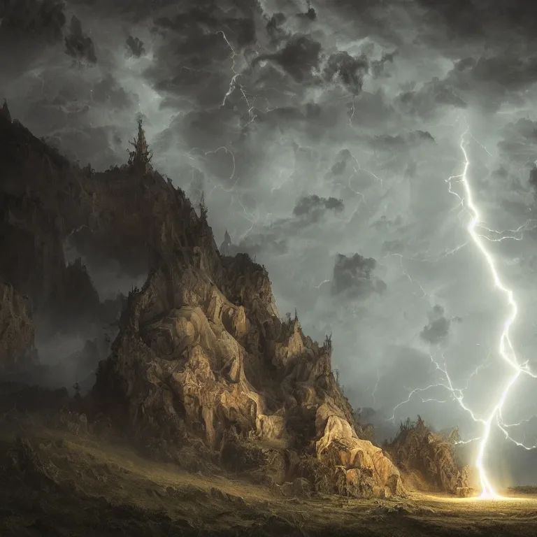 Prompt: digital painting by bosch, saint of the pit, divine, highly detailed, dramatic lightning, octane render, 4 k,