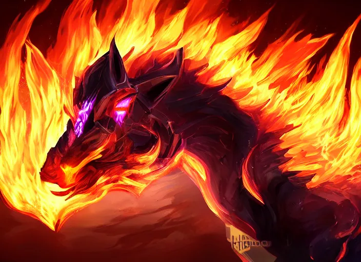 Image similar to champion splashart of champion made out of fire