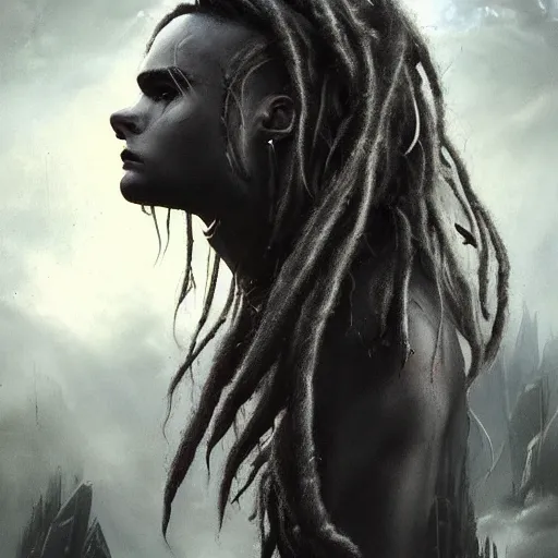 Image similar to dreadlocks, darkwave, darksynth character portrait, sharp, digital matte painting, art by luis royo, greg rutkowski, wlop, dramatic lighting, trending on artstation