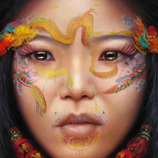 Prompt: portrait of an aboriginal taiwanese amis pangcah woman ( 3 5 ) from taiwan in 2 0 2 1, an oil painting by ross tran and thomas kincade