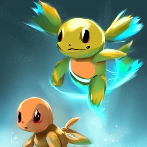 Prompt: squirtle and misty jumping in the air, beautiful, vibrant concept art, digital painting, trending on artstation