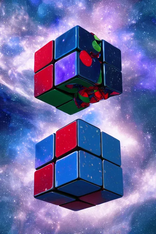 Prompt: cosmic parallel universe rubik's cube tesseract with wormholes, energy and galaxies around it. epic, dramatic, cinematic, digital art, octane render, blender, 8 k, hyperrealistic, trending on artstation