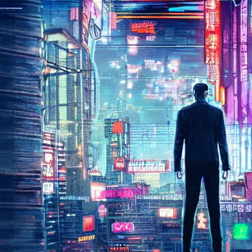 Prompt: giant with bitcoin head chasing people scared in cyberpunk city, cinematic composition, art by cointelegraph, hyper - detailed