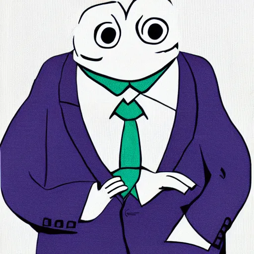 Image similar to professional portrait of a happy anthropomorphic blue frog wearing a suit crossing his arms sitting in an office chair, very intricate, very detailed,