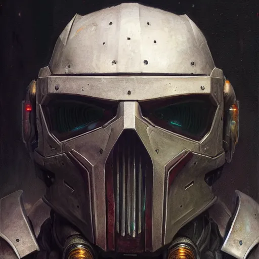 Image similar to the doomslayer as a realistic cyberpunk knight, closeup portrait art by donato giancola and greg rutkowski, realistic face, digital art, trending on artstation, symmetry!!, skull helmet