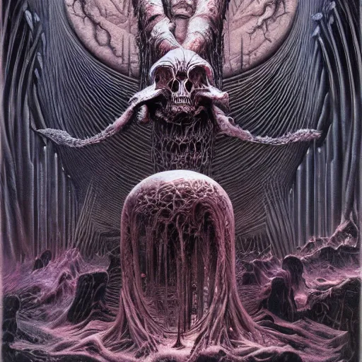 Image similar to a beautiful death metal cover art by Wayne Barlowe and H R Giger and Bill Ellis, trending on artstation