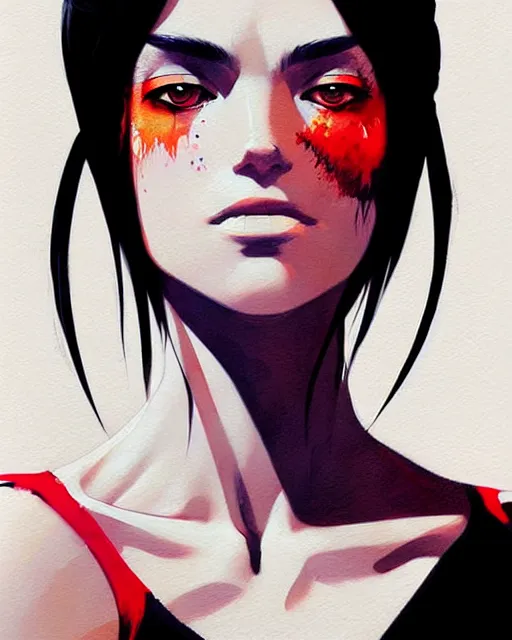 Image similar to a ultradetailed beautiful painting of a stylish woman in a black tanktop, she has white hair in a ponytail, by conrad roset, greg rutkowski and makoto shinkai trending on artstation