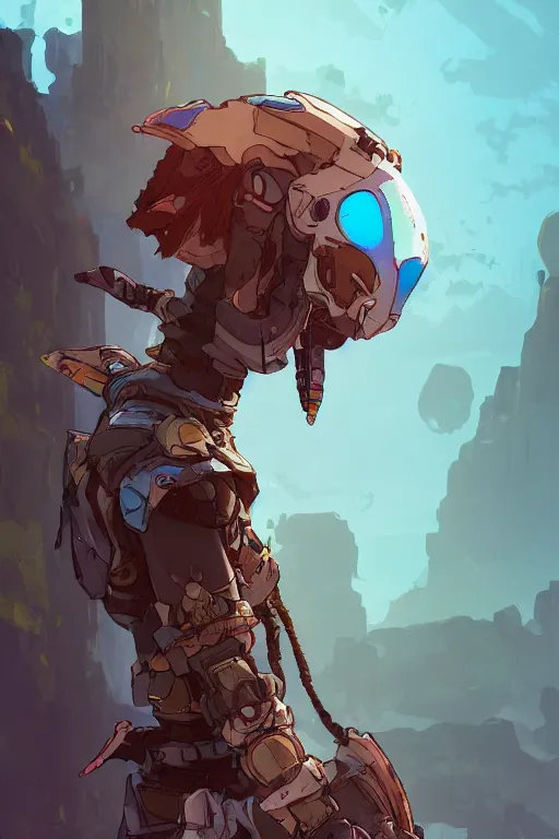 Image similar to combination suit armor aloy horizon forbidden west horizon zero dawn robot ninja mask helmet backpack tribal, gta 5 comics, official fanart behance hd artstation by jesper ejsing, by rhads, makoto shinkai and lois van baarle, ilya kuvshinov, ossdraws