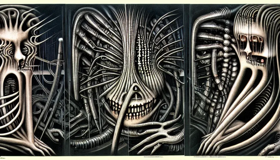 Image similar to the two complementary forces that make up all aspects and phenomena of life, by HR Giger