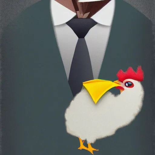 Image similar to a high quality photo of a chicken wearing a suit, 8k, digital art