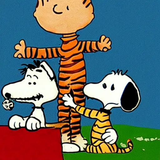 Prompt: calvin and hobbes and snoopy