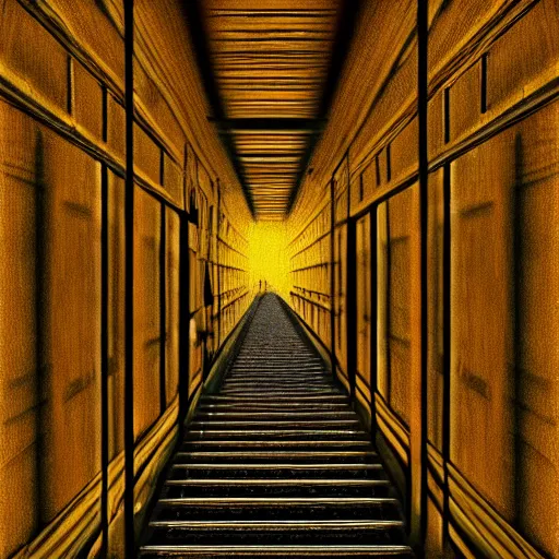 Prompt: There is room in the halls of pleasure for a large and lordly train, but one by one we must all file on through the narrow aisles of pain. 8k Digital Art.