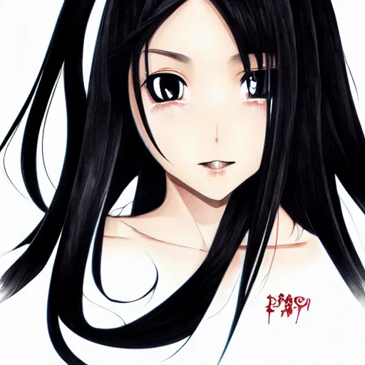 Image similar to full headshot portrait of a girl with long black hair, drawn by ATDAN, by Avetetsuya Studios, attractive character, colored sketch anime manga panel, trending on Pixiv