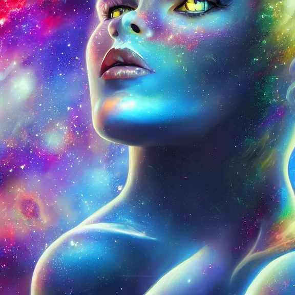 Prompt: highly detailed close up portrait of a celestial girl with a body made of cosmic energy, space background, character art, studio lightning, bright colors, intricate, masterpiece, photorealistic, hiperrealistic, sharp focus, high contrast, Artstation HQ, DeviantArt trending, 4k UHD, Unreal Engine 5