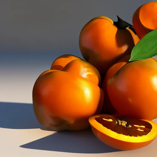 Prompt: persimmons , highly realistic, hyper-real, 4k, Octane render