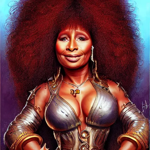 Image similar to digital painting of chaka khan by filipe pagliuso and justin gerard, symmetric, fantasy, highly, detailed, realistic, intricate